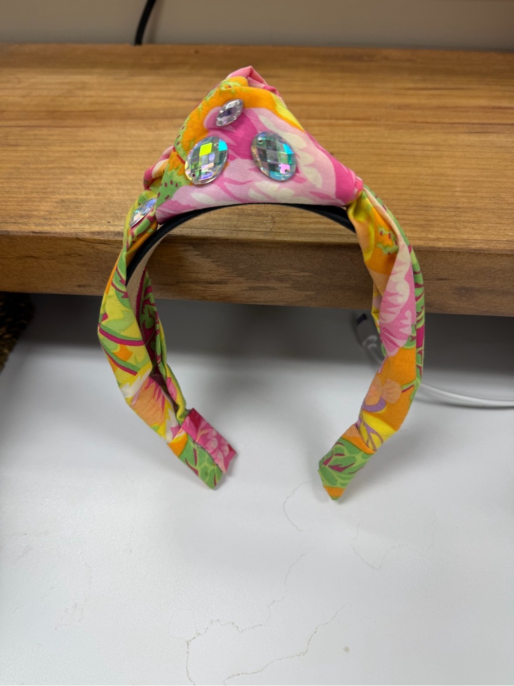 Floral Gem Twisted Headband in Pink & Yellow